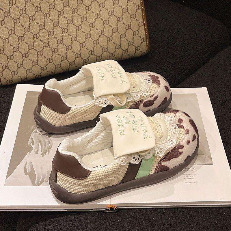 Cute sweet sister puff shoes women 2025 new Internet celebrity explosion flat-bottomed German training shoes retro round head thick baseplate shoes