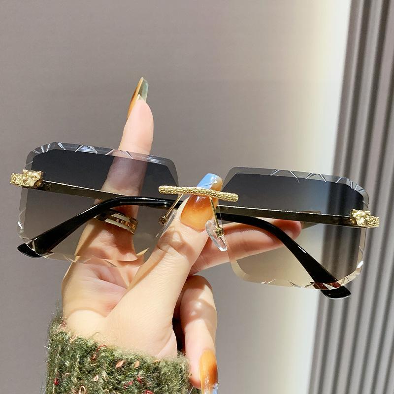 Leopard Head Men'S And Women'S Retro Gypsy Metal Sunglasses, Cheetah Decorative Frameless Square Sunglasses