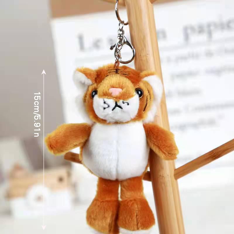 Animal Keychain Plush Pendant With Ring Cartoon Tiger Hanging Key Ring Decor Gift For Kids Adults 15cm