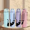 1PC Black Cat Curved Tail Silhouette 750ml Color Plastic Sports Water Bottle Leakproof Flip Straw Lid Suitable for Sports Office Home Use