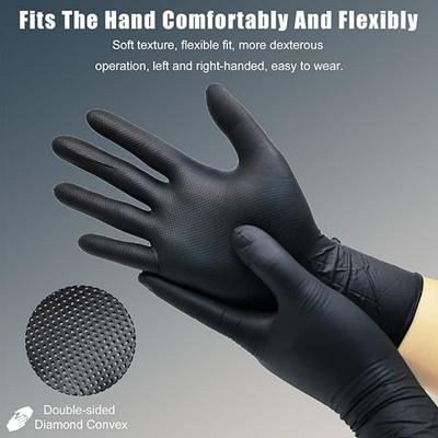 8Mil Heavy Duty Black Nitrile Gloves Disposable Anti-Slip Gardening Gloves with Diamond Textured Grip Working Cleaning Gloves