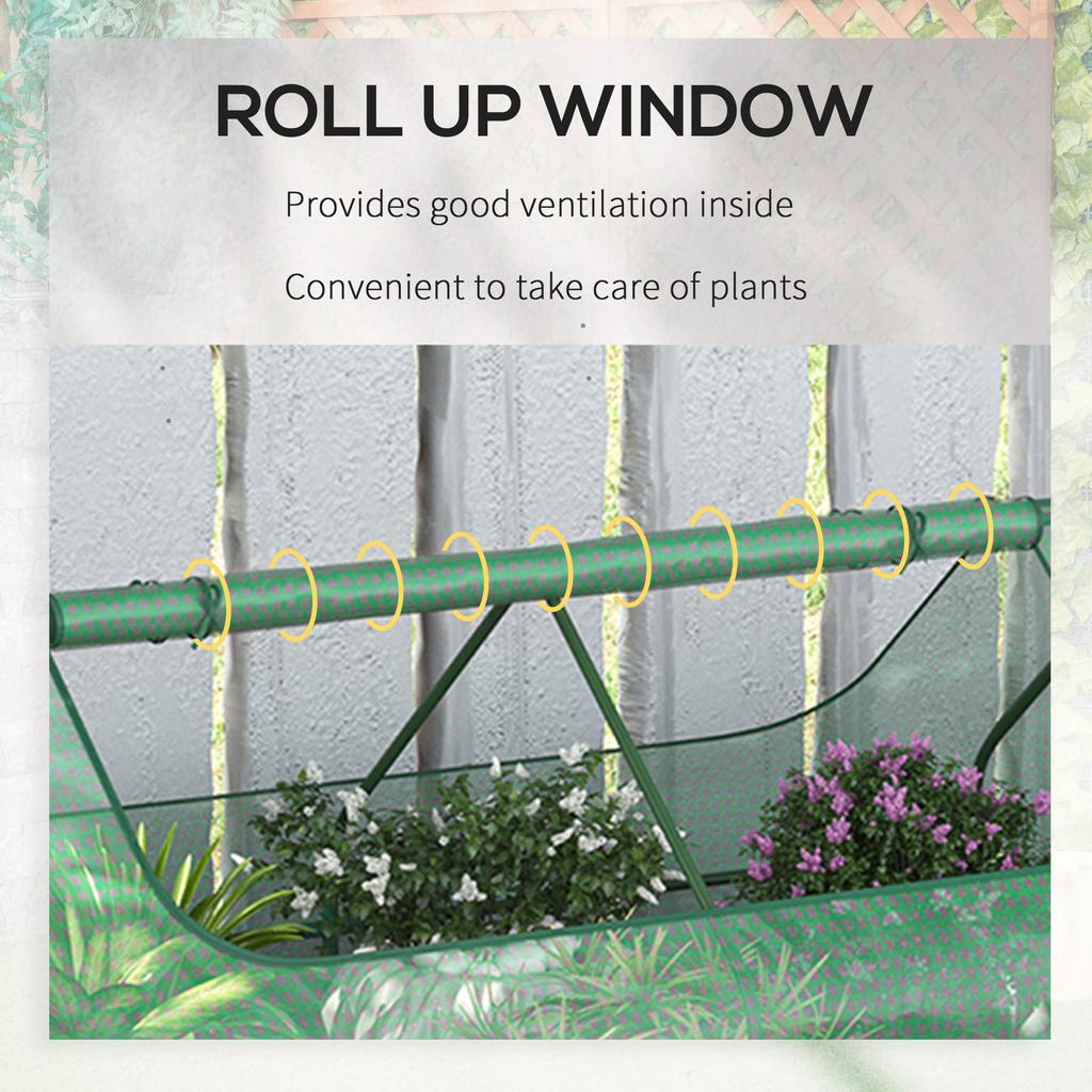 Raised Garden Bed with Greenhouse, Steel Planter Box with Plastic Cover, Roll Up Window, Dual Use for Flowers, Vegetables, Fruits and Herbs