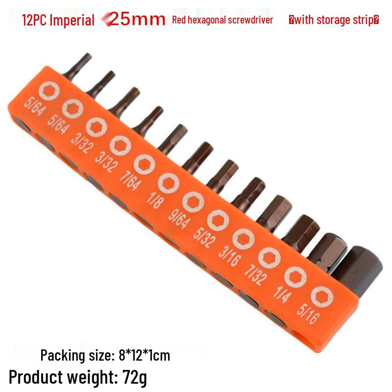 24-Piece S2 Alloy Steel Hex Bit Set with 25mm Red-Tipped Electric Screwdriver Bits and Storage Strip