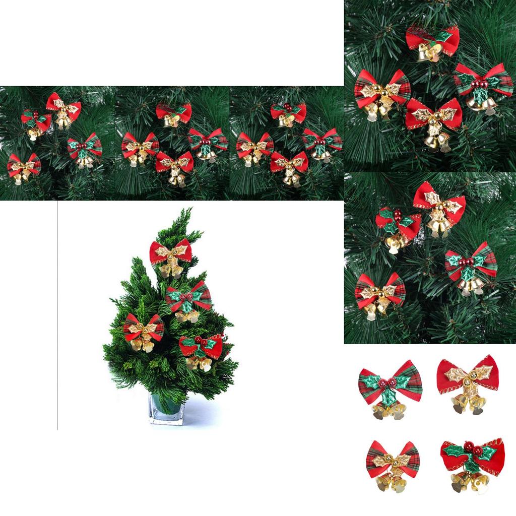 Elegantes Set aus vier Mini-Weihnachtsschleifenglocken, ideal für festliche Kranzzubehör