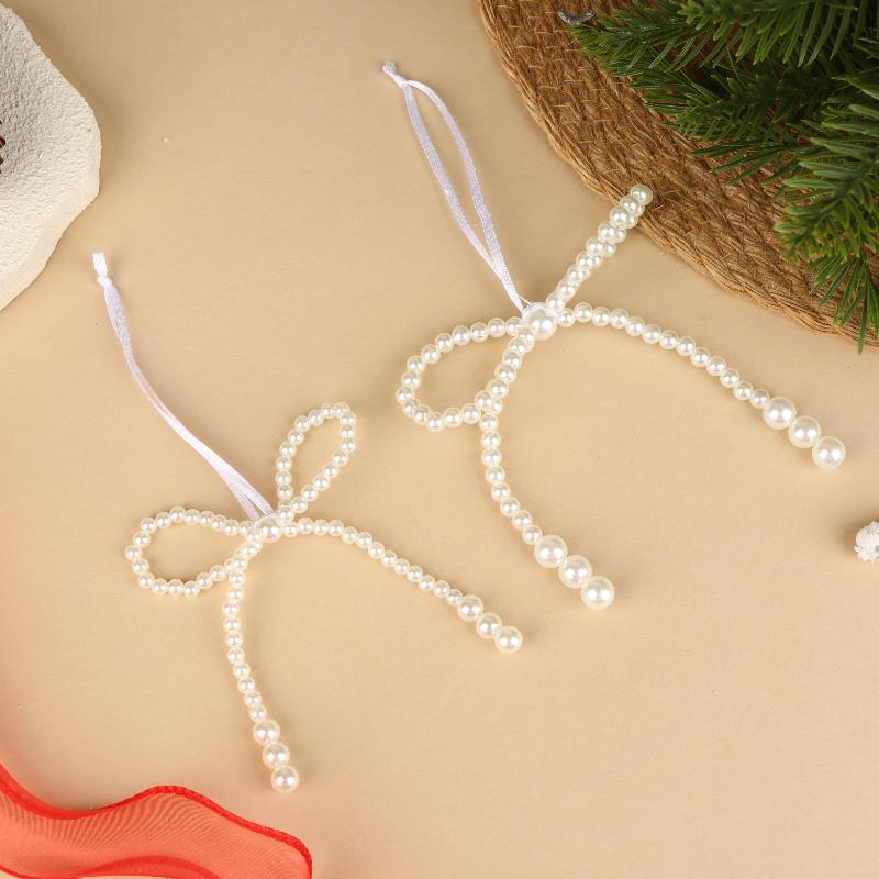 6/12Pcs Hand Woven Imitation Pearl Bow Pendant Christmas Tree Hanging Decoration Xmas Year Holiday Gift