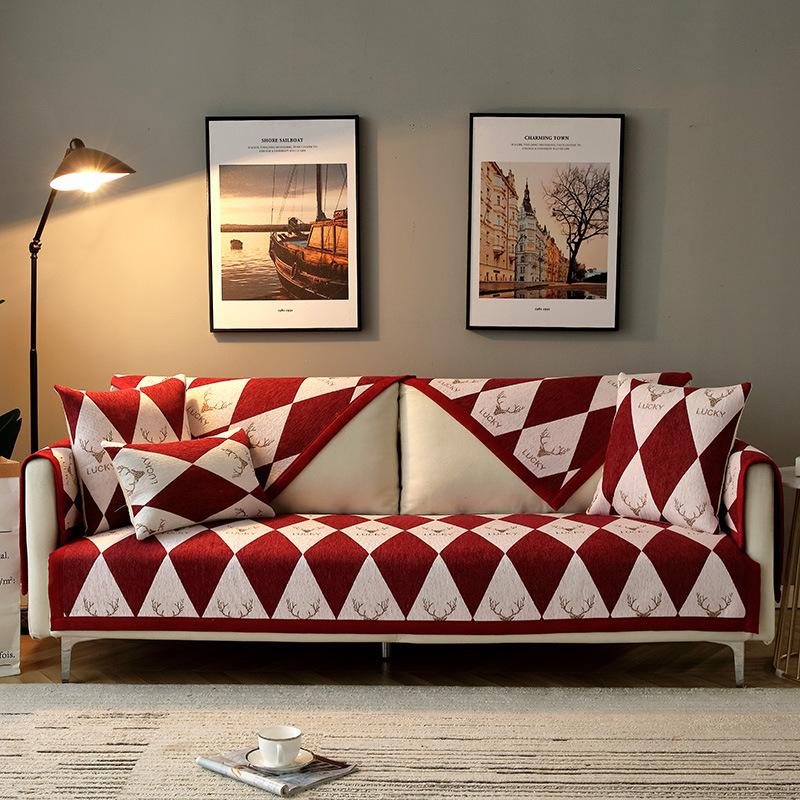 Nordic Chenille Sofa Cushion Cover Deer Digital Printing Living Room Sofa Protective Cover Universal Sofa Seat Case 1/2/3/4 Seat