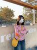 Women's Japanese Stripe Color Block High Collar Long Sleeve T-Shirt - Lazy Style, Light Blue (TX381)