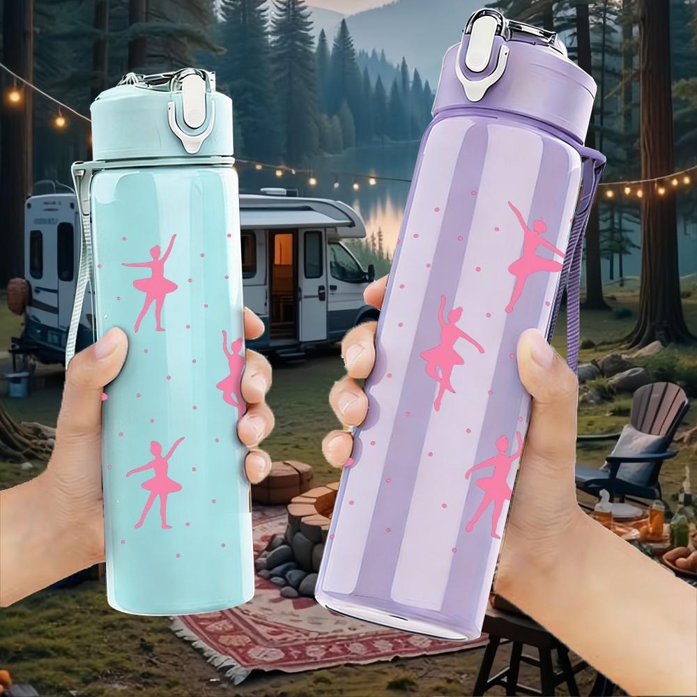 1PC Ballerina Girl Silhouette Pattern Print 750ml Color Plastic Sports Water Bottle Leakproof Flip Straw Lid Suitable for Sports Office Home Use