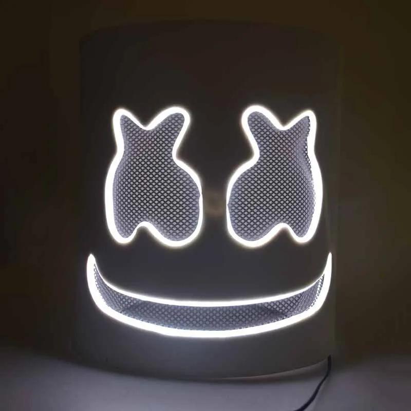 LED Marshmallow Mask Light Up Full Face DJ Helmet For Halloween Cosplay, Rave Music Festival Party Luminous Headgear