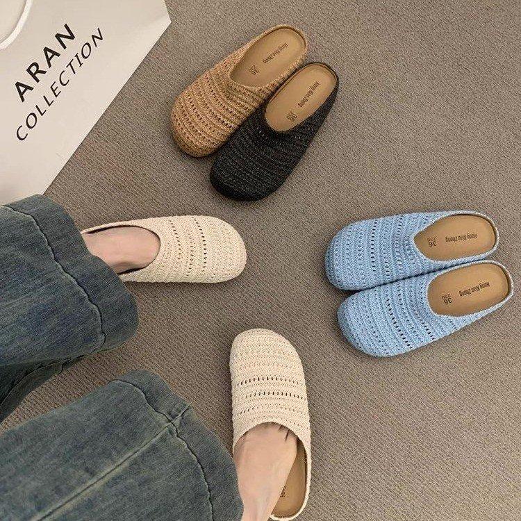 Niche hollow breathable bag head half slippers women's 2025 summer new models go out Roman style muller shoes