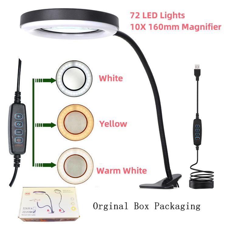 10X Magnifying Glass with 72 LED Light Magnifying Lamp Clip On Illuminated Magnifier Selfie Ring Light with Phone Holder Metal