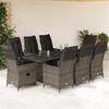 VidaXL Garden Dining Set 9 Pcs Grey Cushions Wicker 3276746