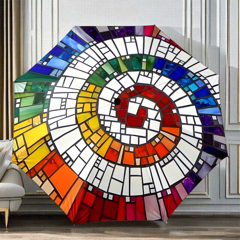 

Automatic Open/Close Umbrella with Spiral Mosaic Pattern - Auto Folding Compact Umbrella, Windproof 8-Rib Shaft, Portable Fold Iron&8K