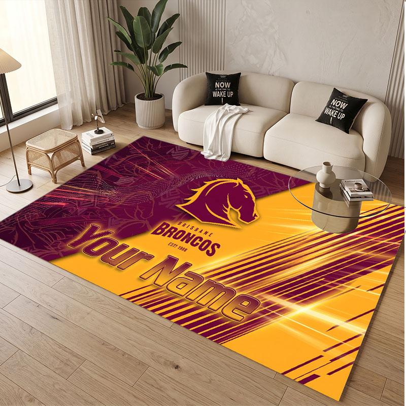 Benutzerdefinierter Teppich Brisbane Broncos Muster Druck Name Text Weicher Rutschfester Boden Teppich für Zuhause Innen Dekoration