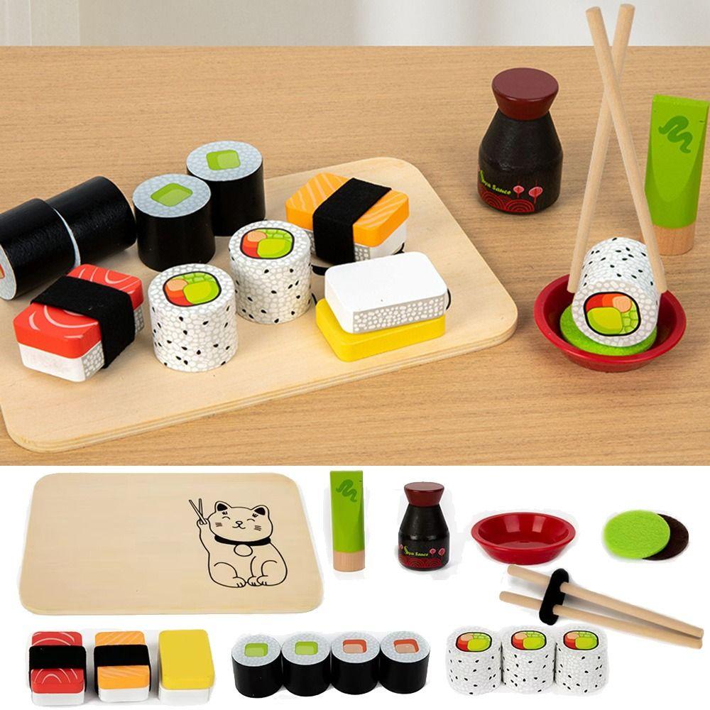 

Smooth Kid Pretend Play Sushi Toys Japanese Style Wooden Food Set Boys