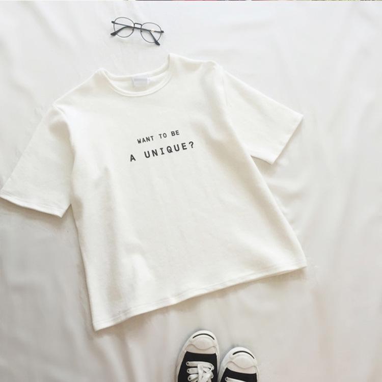 Nové letní korejské verze písmen Volné tričko s krátkým rukávem pro ženy Kulatý výstřih Oblečení pro studenty Topy pro ženy