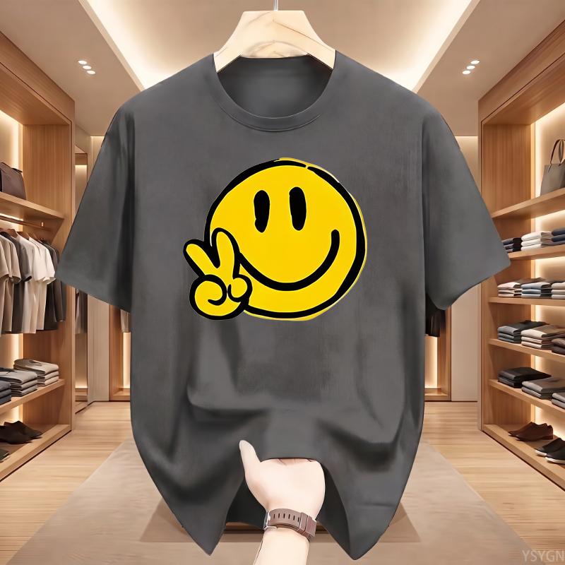 Unisex Casual Short Sleeve Crew Neck TShirt Joyful Face SMILE Graphic Print Summer Top Comfort Ladies TShirt Playful Design