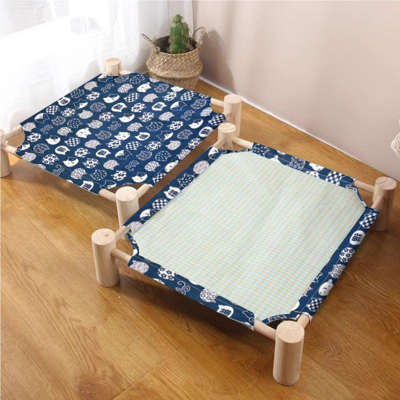 Breathable Pine Wood Rattan Woven Folding Pet Bed - Moisture-proof, Removable, Washable, Four Seasons Style.