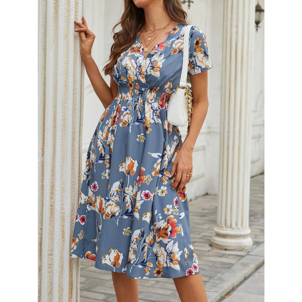 Summer floral print short-sleeved dress