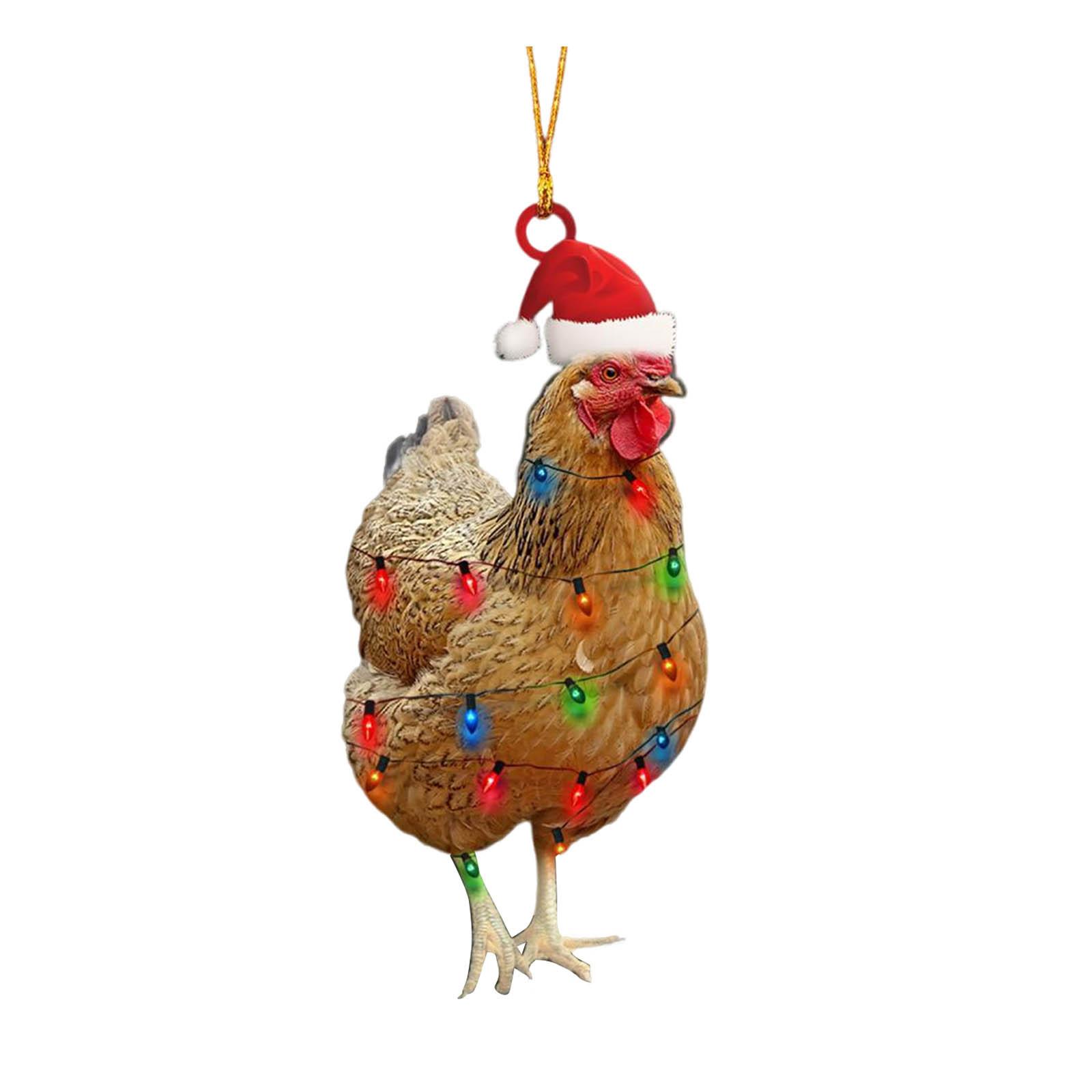 

Acrylic Flat Christmas Chicken Ornament Hanging Decoration 2D Flat Design with String Loop for Holiday Seasonal Display Indoor Outdoor Use