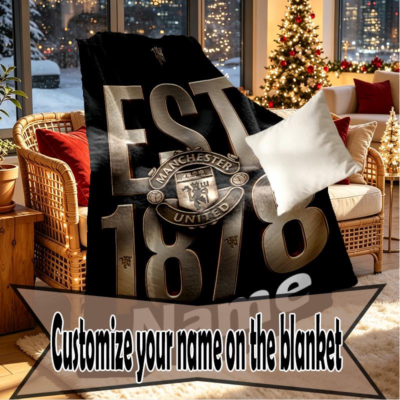 Custom Name Personalized Manchester United F.C Print Blankets, Home Decor, Bedroom, Sofa, Camping, Couch, Gifts for Birthday Christmas
