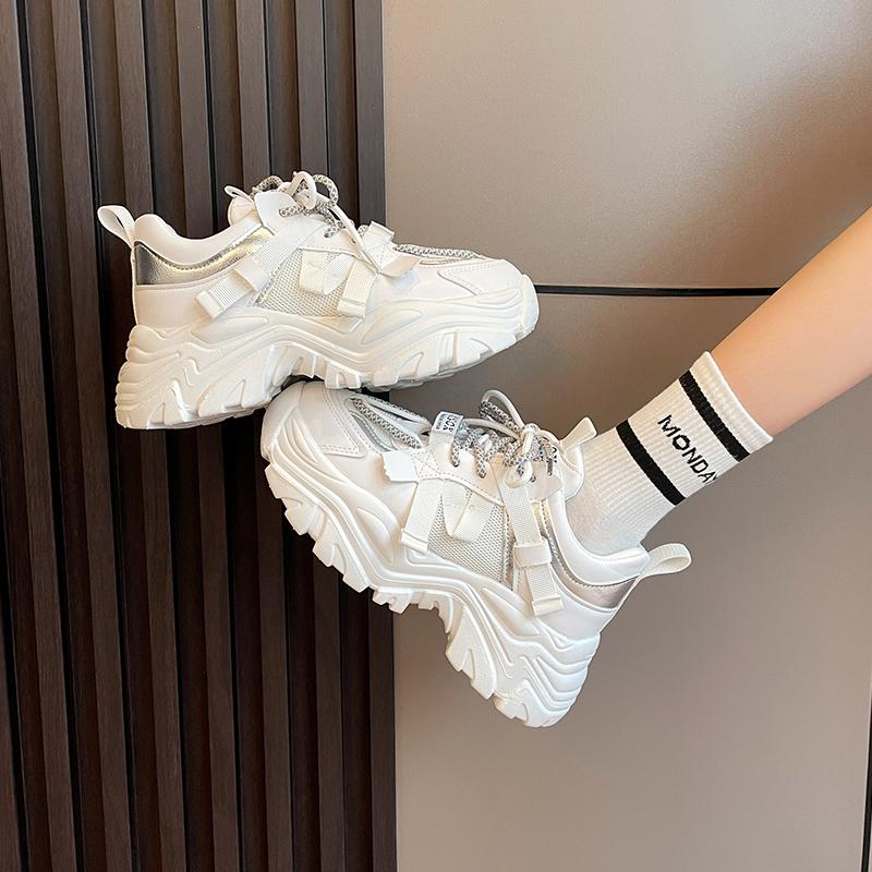 Women's Thick Sole Sneakers 2024 Spring Autumn New Style Women Fashion Casual Flats Outdoor Fitness Black Sports Shoes Summer