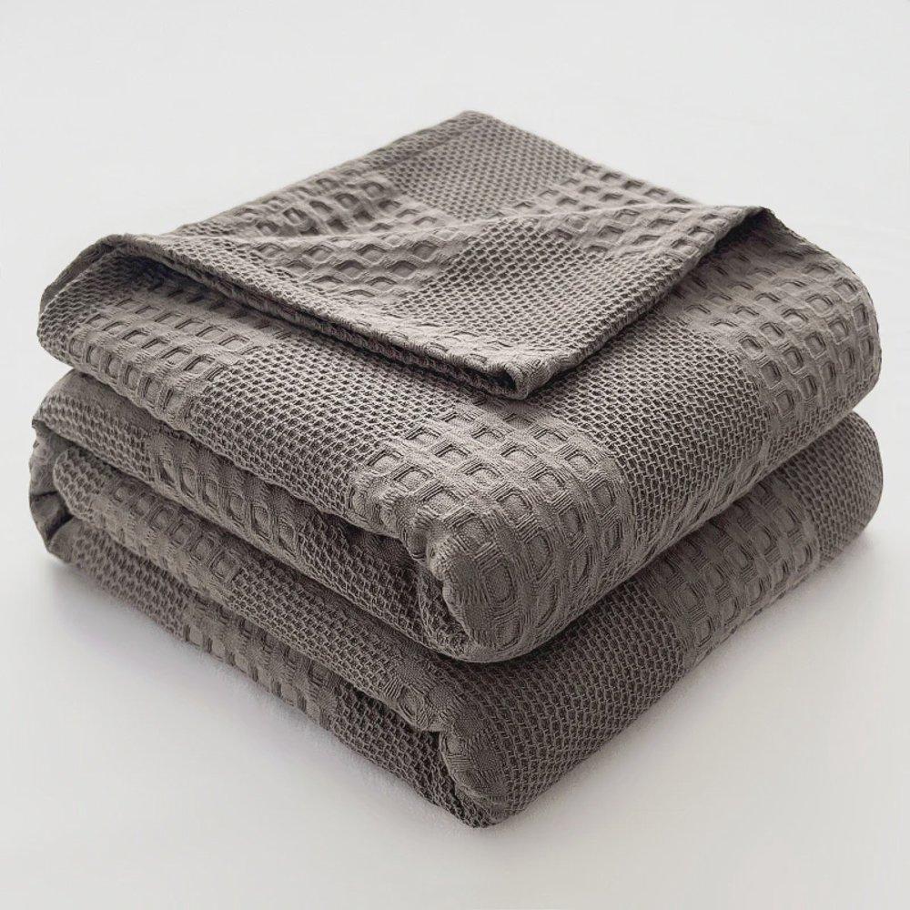 Soft Breathable Cotton Throw Blanket with Waffle Texture for Twin Queen King Bed, Decorative Plaid Sofa Cover, Summer Throw