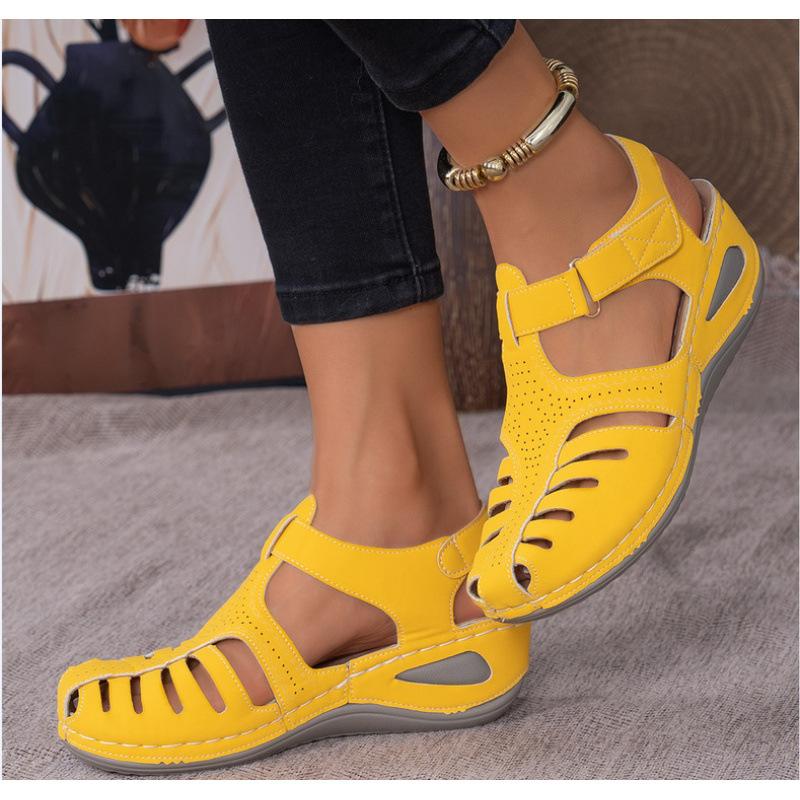 15 Colors Summer New Large Size European and American Daily Leisure Bag Head Medium Heel Velcro Wedge Heel Sandals