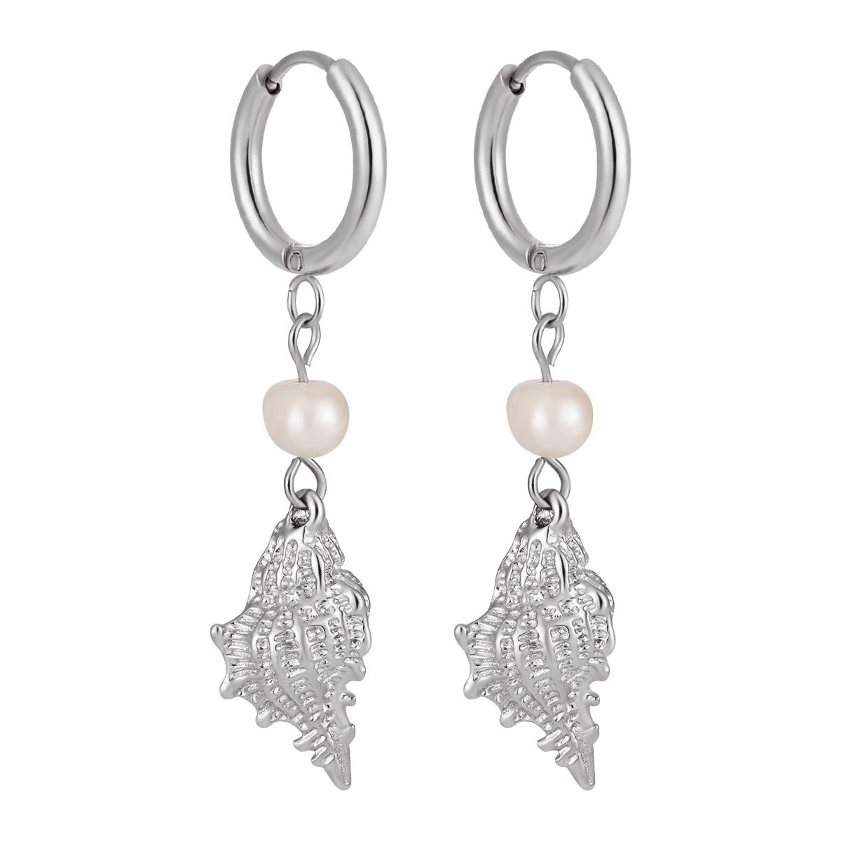 Summer Ocean Series Seashell Earrings and Ear Cuffs - Women s PVD Gold Plated Stainless Steel Jewelry