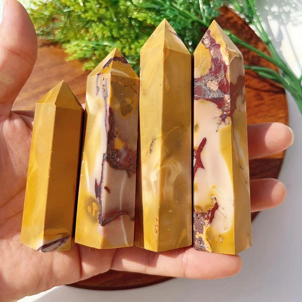 Natural White Crystal Pillar with Yolk Stone – Polished Hexagonal Rough Stone