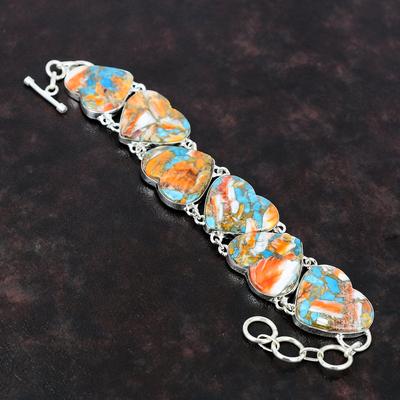 Βραχιόλι Spiny Oyster Copper Τιρκουάζ Βραχιόλι Ασημένιο 925 Χειροποίητο ρυθμιζόμενο βραχιόλι με αλυσίδα Δώρο για κορίτσι Μοναδικό κόσμημα πολύτιμων λίθων
