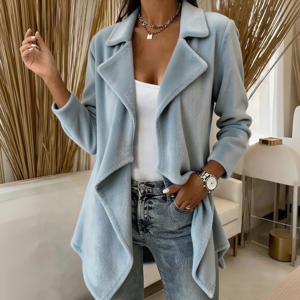 Women's Casual Open Front Wool Cardigan Coat, Long Sleeve, Color, Fall Winter Outerwear
