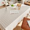 French Grid Tablecloth, Checkered Woven Table Cover for Dining Table, Rectangular Round Desk Mat for Coffee Table Nightstand, Home Decor
