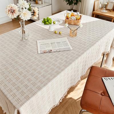 French Grid Tablecloth, Checkered Woven Table Cover for Dining Table, Rectangular Round Desk Mat for Coffee Table Nightstand, Home Decor