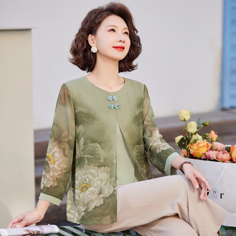 PaSiTe Summer Chinese Style Floral Chiffon Blouse