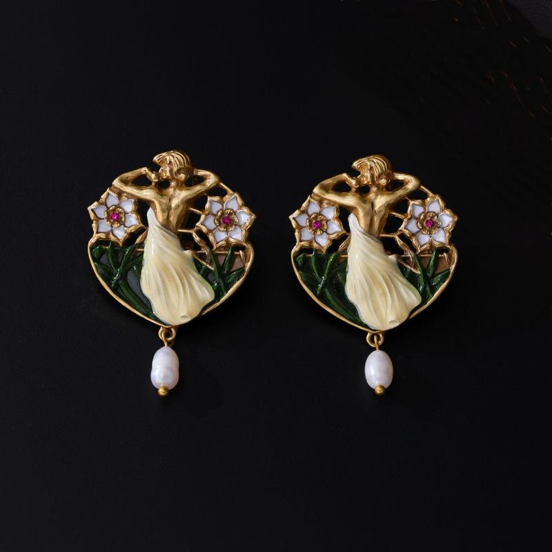 Ретро 3D Красотка Эмаль Капля Глазури Круглые Элегантные Цветок Жемчуг Винтажные Серьги Для Дам Банкетные Ювелирные Изделия Подарок one size