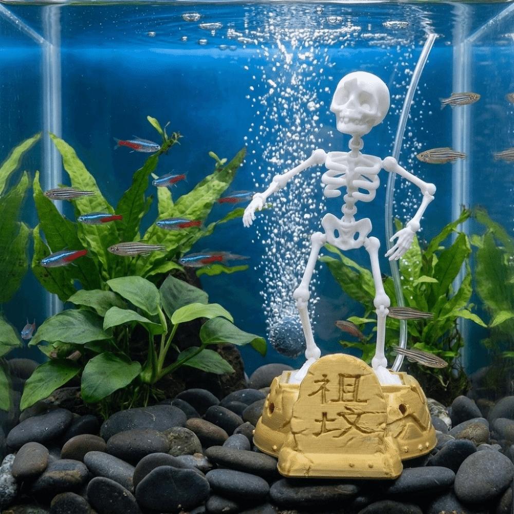3D Printed Dancing Skeleton Aquarium Bubbler Plastic Water Dance Skull  Aquarium Landscaping