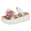 Internet celebrity flower flip-flops women, summer new clipped feet beach thick-bottomed cool slippers, small slippers