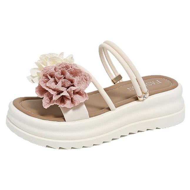 Internet celebrity flower flip-flops women, summer new clipped feet beach thick-bottomed cool slippers, small slippers