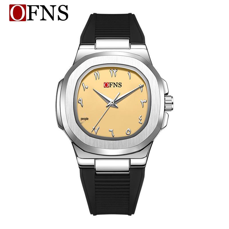 

OFNS Men s Double Dial Quartz Square Watch - 30M Waterproof with Arabic Numerals, Ideal for Casual and Business Wear