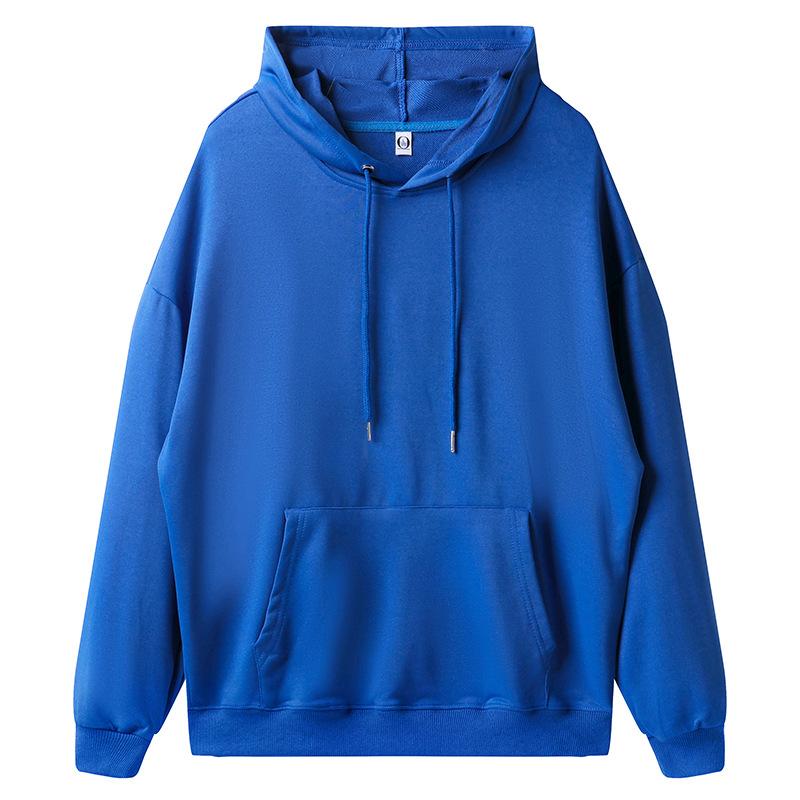 Solid Color Cotton Blends Sweatshirt Zipper Loop Knit Hooded Cardigan Jacket Loose Hoodie Team Uniform Work Advertising Hoodies Coat