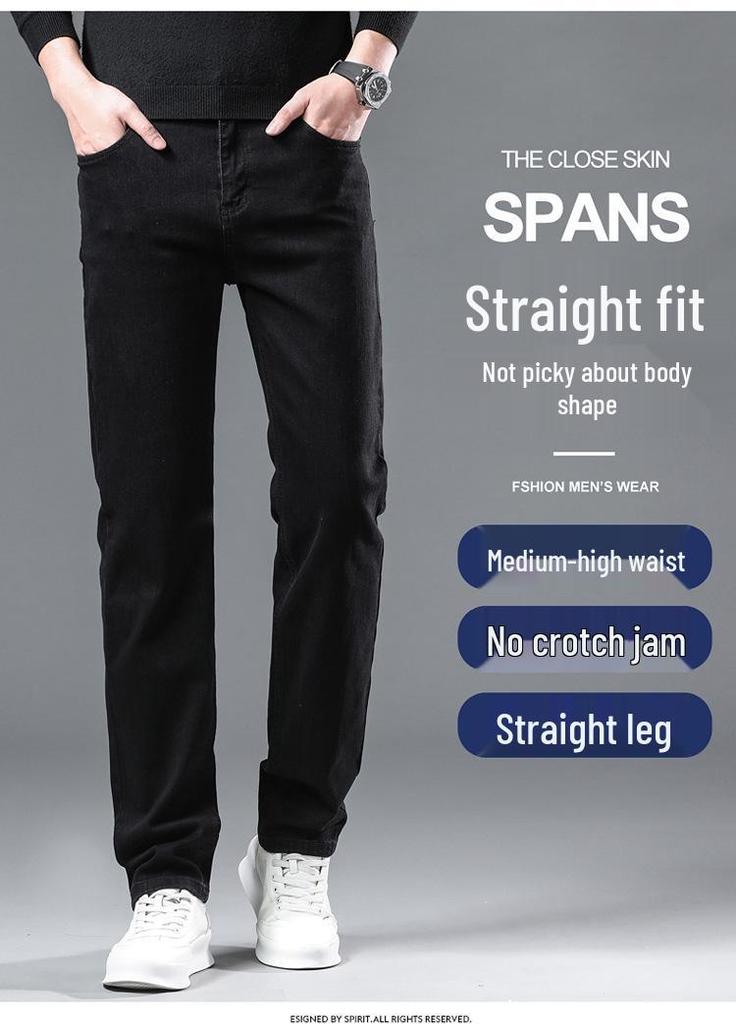 Men's Black Stretch Business Jeans – Autumn/Winter, Thick Style, Sizes 28-40, Available in Two Colors