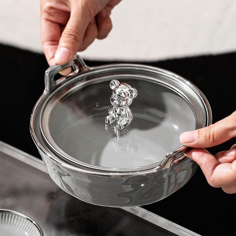 QianXing Ceramic Bear Double-Handled Bowl with Lid