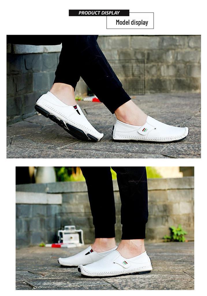 Four Seasons Men's White Breathable Leather Slip-On Driving Shoes