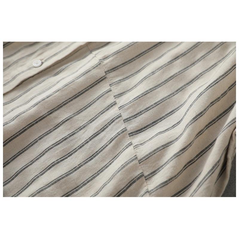 Camicia da Donna Estiva in Lino a Manica Lunga Top a Righe Ampia Casual Versatile Giacca Parasole Camicia