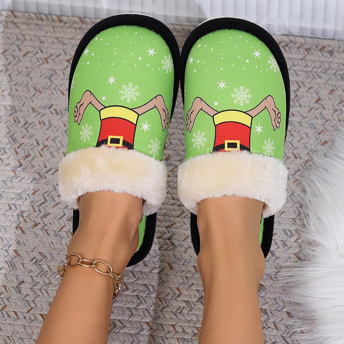 

Autumn and winter fluffy slippers indoor home non-slip warm cotton slippers Christmas plush home shoes 44-45 Usually 42-43