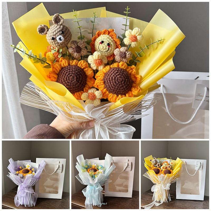 Graduation Flower Bouquet Mothers Day Gifts Crochet Flower Bouquet Hand-Knit Flower Birthday Teachers Day Graduation Gifts
