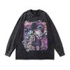 Hip-Hop Trendy Brand Men'S Tops Japanese Cartoon Animation Printing Loose Washing Old Men'S And Women'S Long-Sleeved T-Shirts