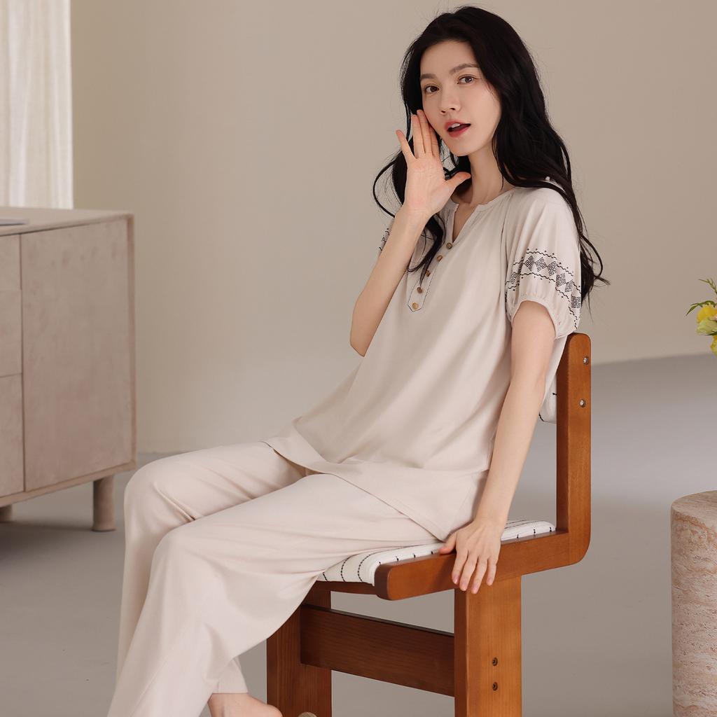 Pure Cotton Women's Pajamas with Chest Pads Women's 1011 New Spring and Summer Anti-bumping Students Can Wear Loungewear Suit