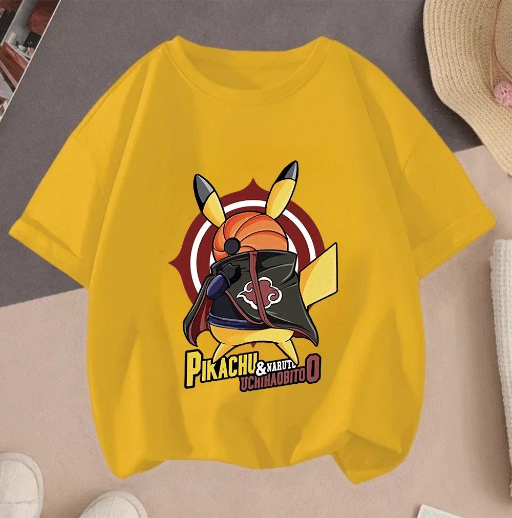 2026 New Summer Pikachu Cartoon Print Short Sleeve Kids TShirt Casual Daily Outfit for Kids Teens 100